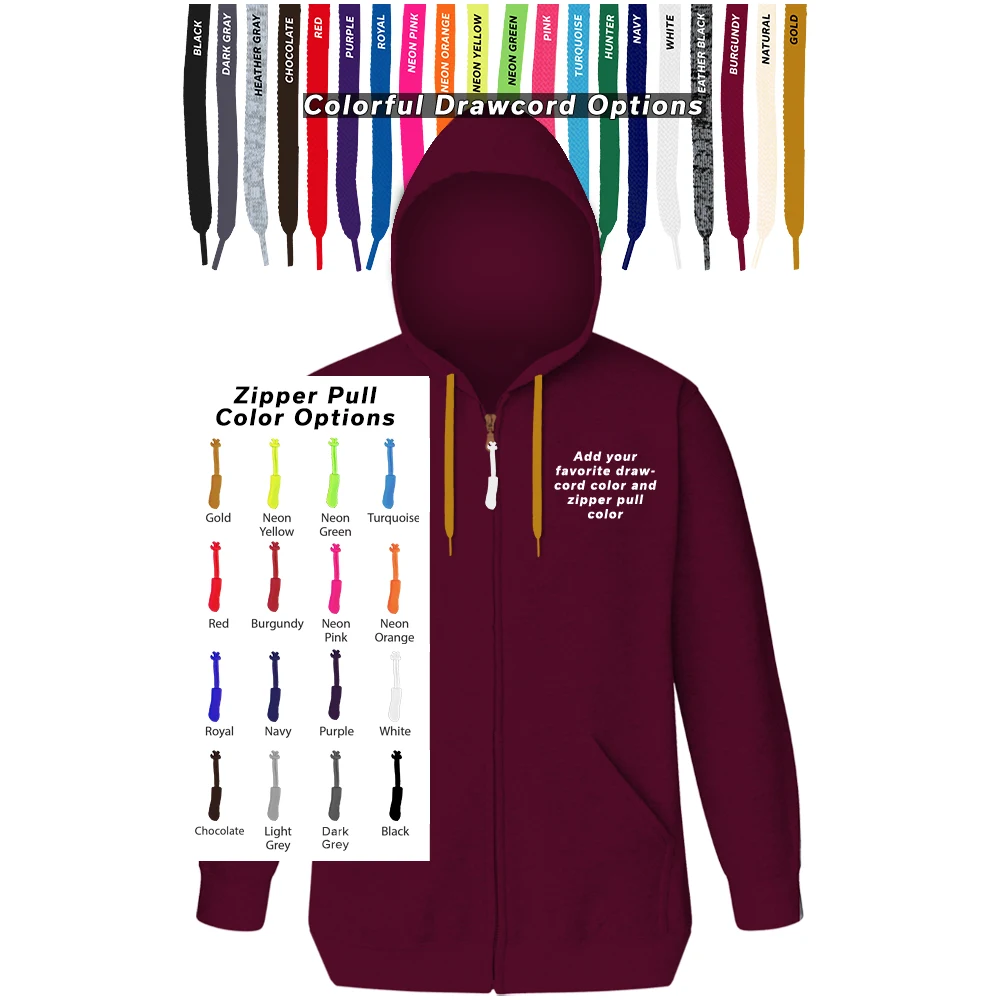 Custom Drawcord & Zipper Pull Hoodie, custom hoodie or sweatshirt with logo imprint 1