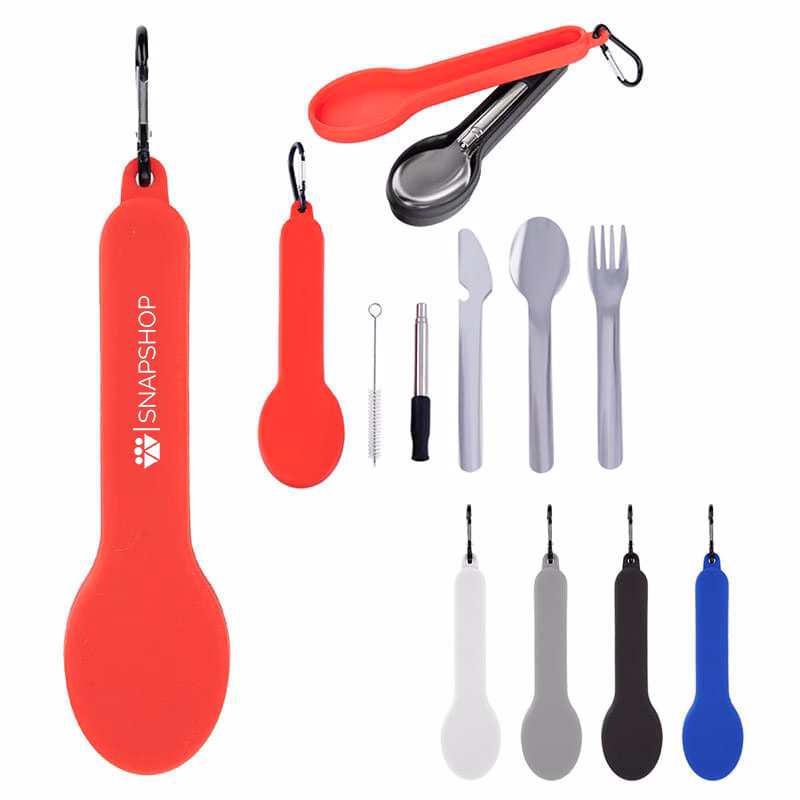 Travel Utensil Set With Silicone Holder