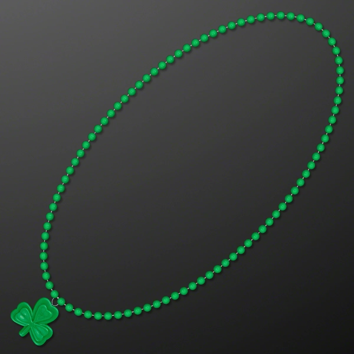 Small Shamrock Medallion Green Bead Necklace (NON-Light Up) 1