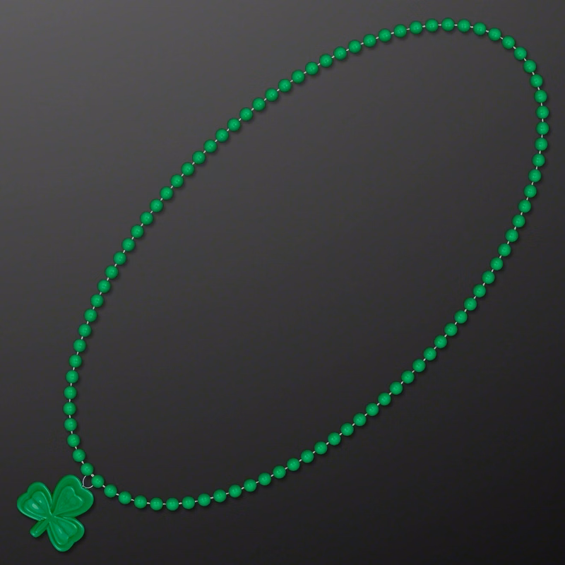 Small Shamrock Medallion Green Bead Necklace (NON-Light Up)
