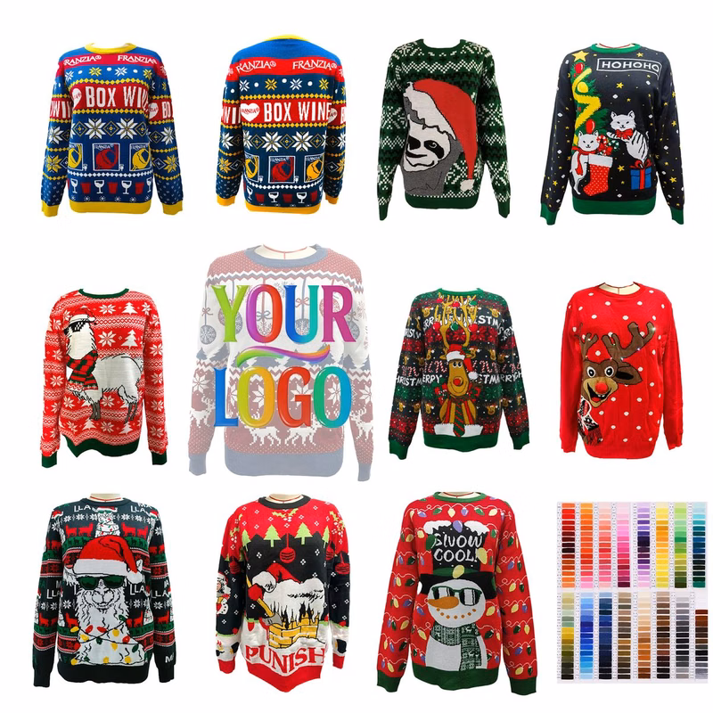 Acrylic Knit Unisex Cartoon Jacquard Christmas Pullover