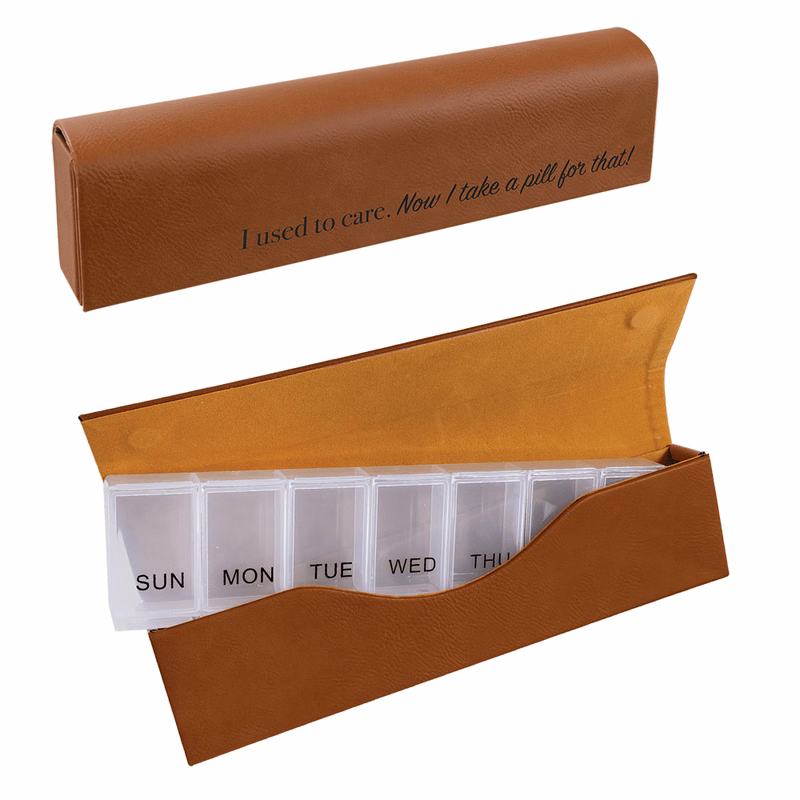 GENUINE LASERABLE LEATHERETT PILL CONTAINER