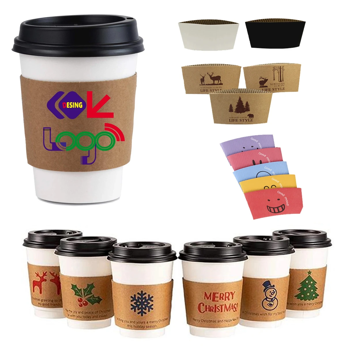 Disposable Kraft Paper Hot Coffee Cup Sleeves 1