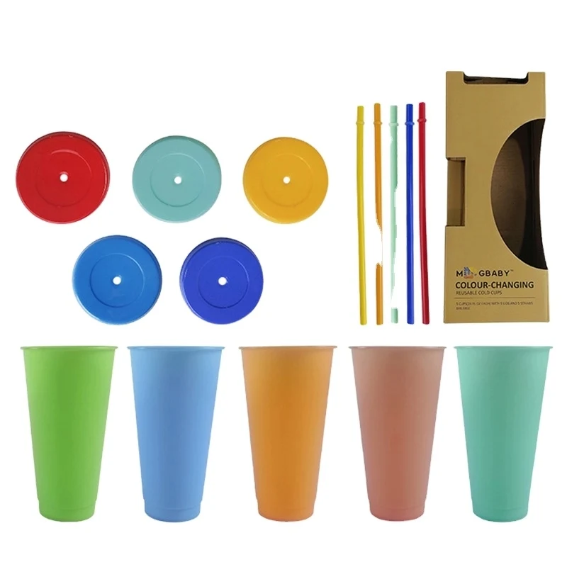 24 oz Pastel Plastic Cups with Lids and Straws Set 1
