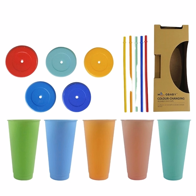 24 oz Pastel Plastic Cups with Lids and Straws Set