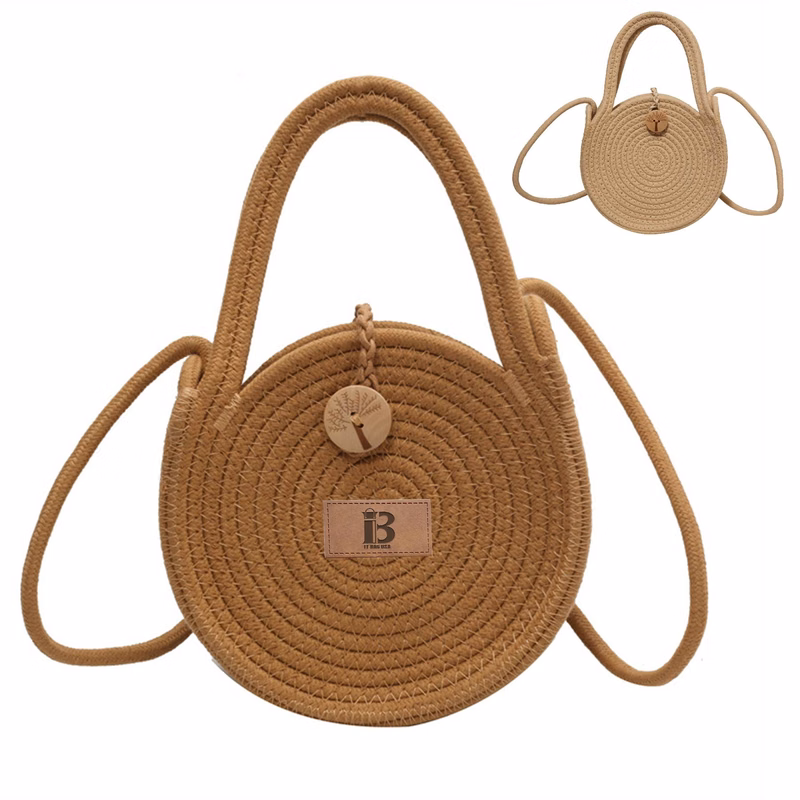 Straw Solid Round Tote Cross-body Bag
