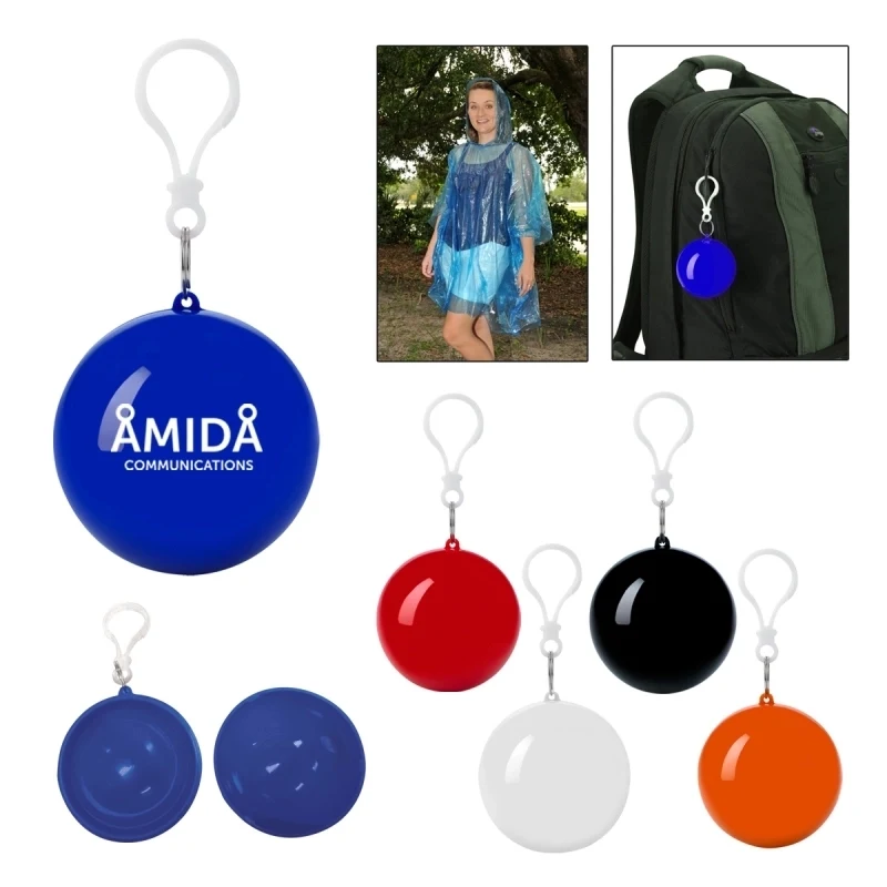 Ball Shaped Disposable Hooded Poncho with Keychain 1