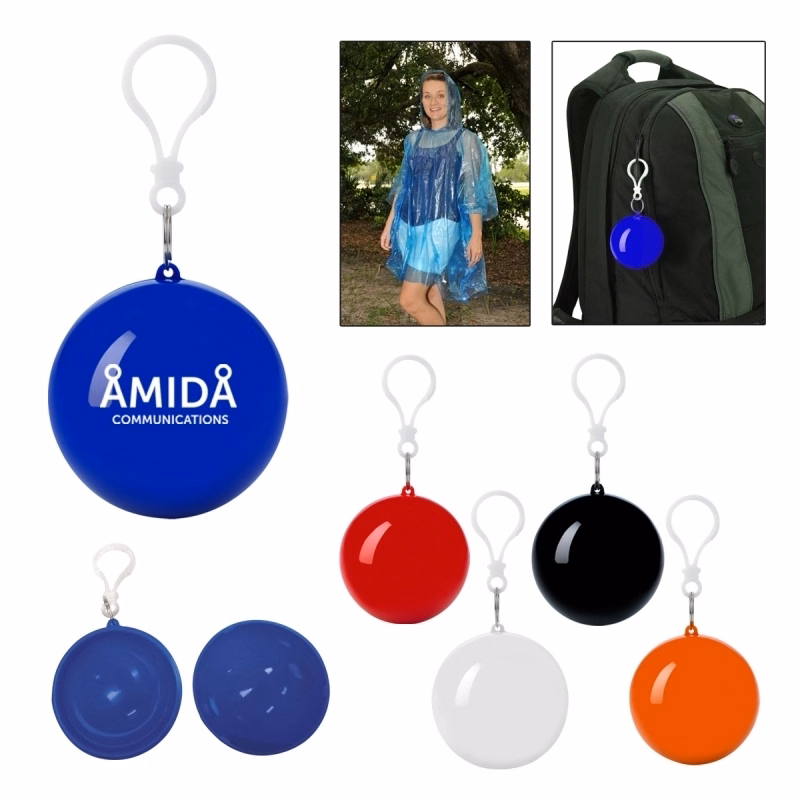 Ball Shaped Disposable Hooded Poncho with Keychain