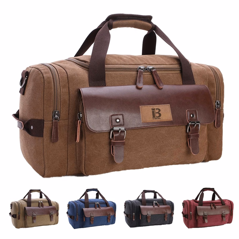 Expandable Canvas Genuine Leather Duffle Bag