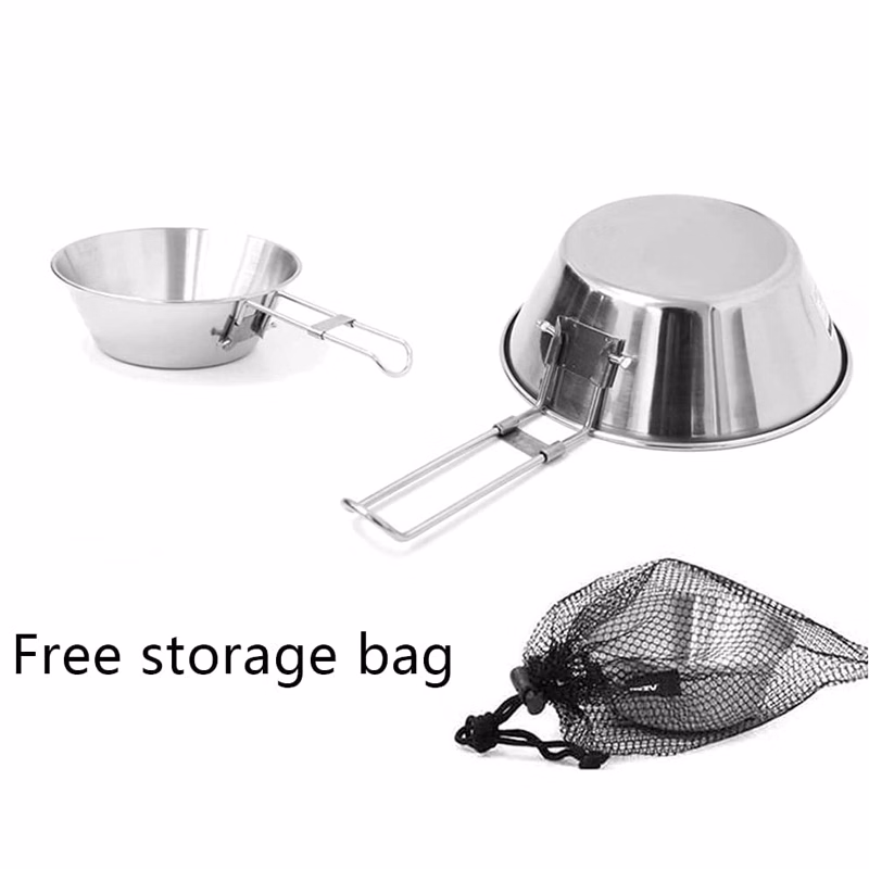 Outdoor Stainless Steel Bowl With Folding Handle