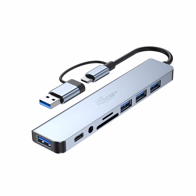7-Port USB Hub With SD/TF Card Reader And Audio Output
