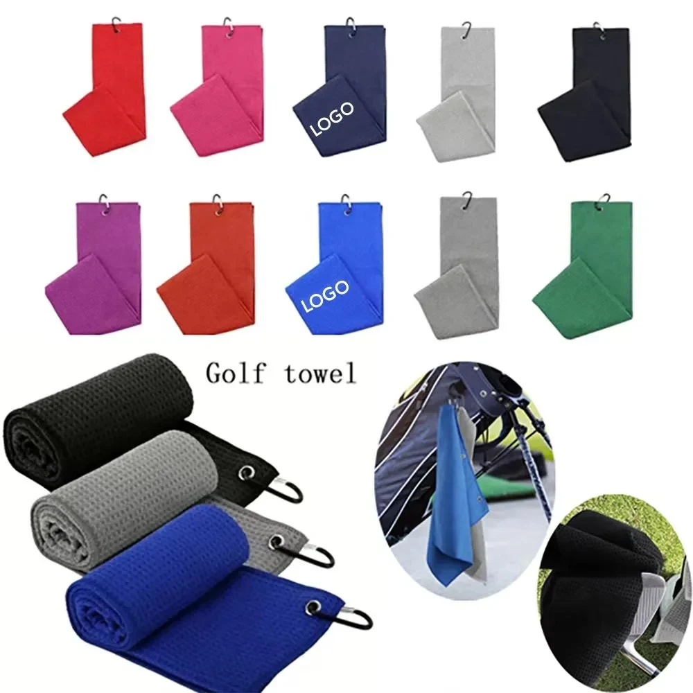 Embroidered Waffle Golf Towels with Carabiner Clip 1