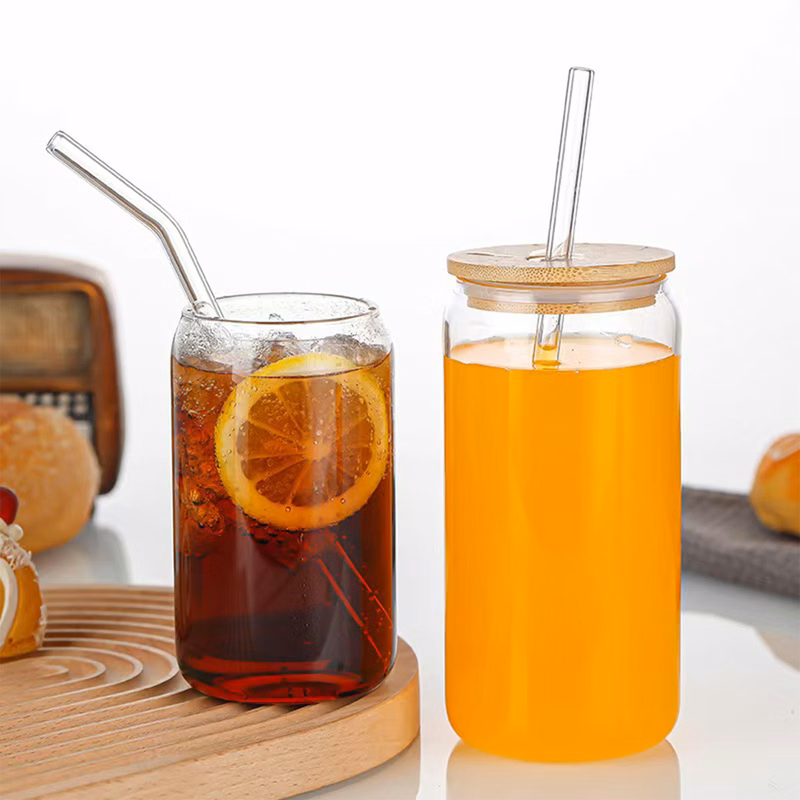 Glass Can Cup with Bamboo Lid