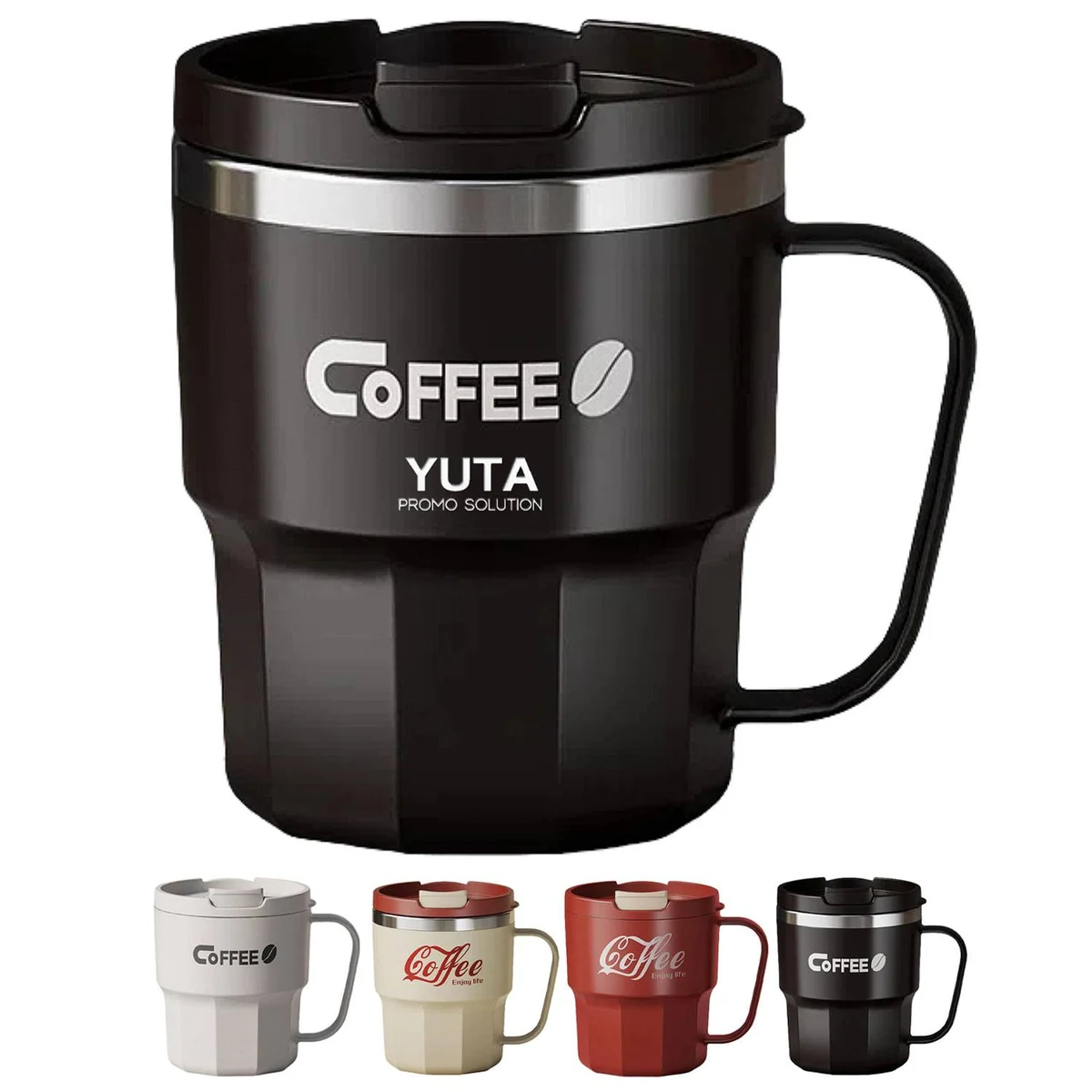 13Oz Stainless Steel Insulated Coffee Travel Mug W/ Lid 1
