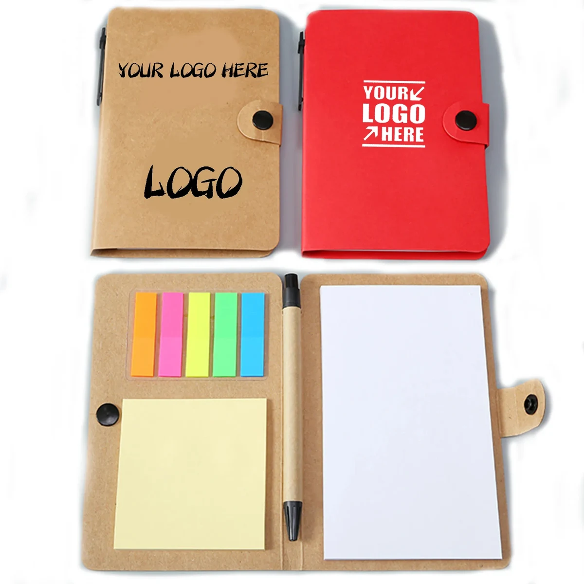 Eco Button-up Notebook With Sticky Notes and Pen MOQ 100PCS 1