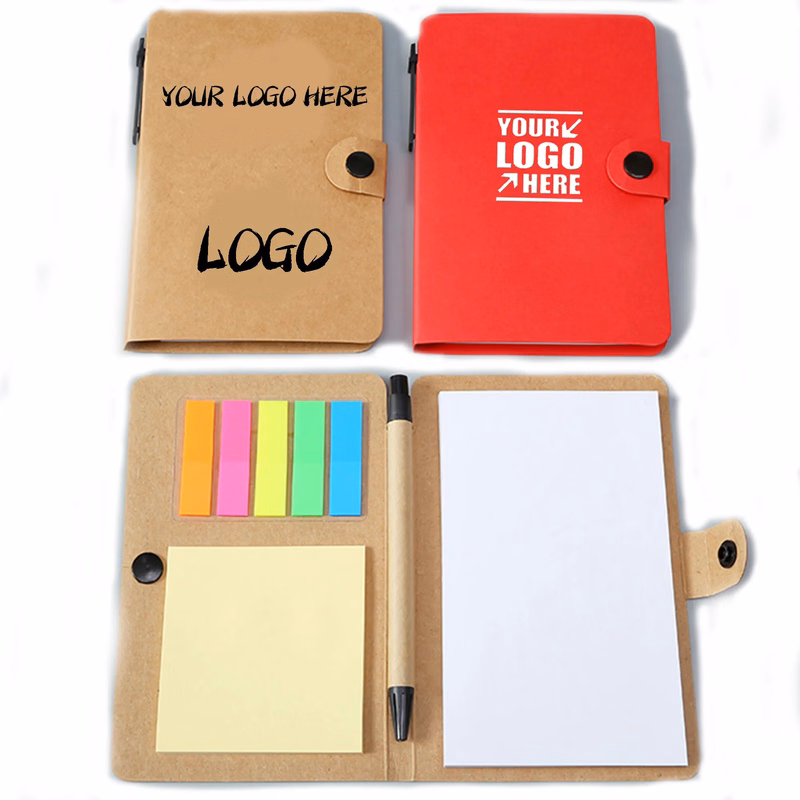 Eco Button-up Notebook With Sticky Notes and Pen MOQ 100PCS