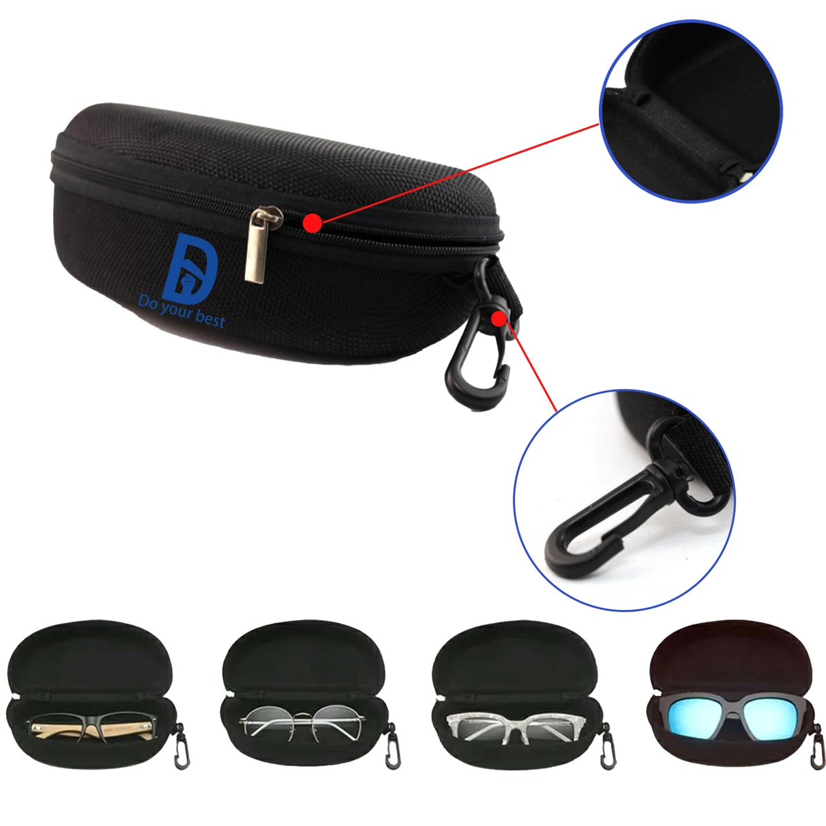 Eyeglasses Holder with Metal Carabiner Travel Zipper 1
