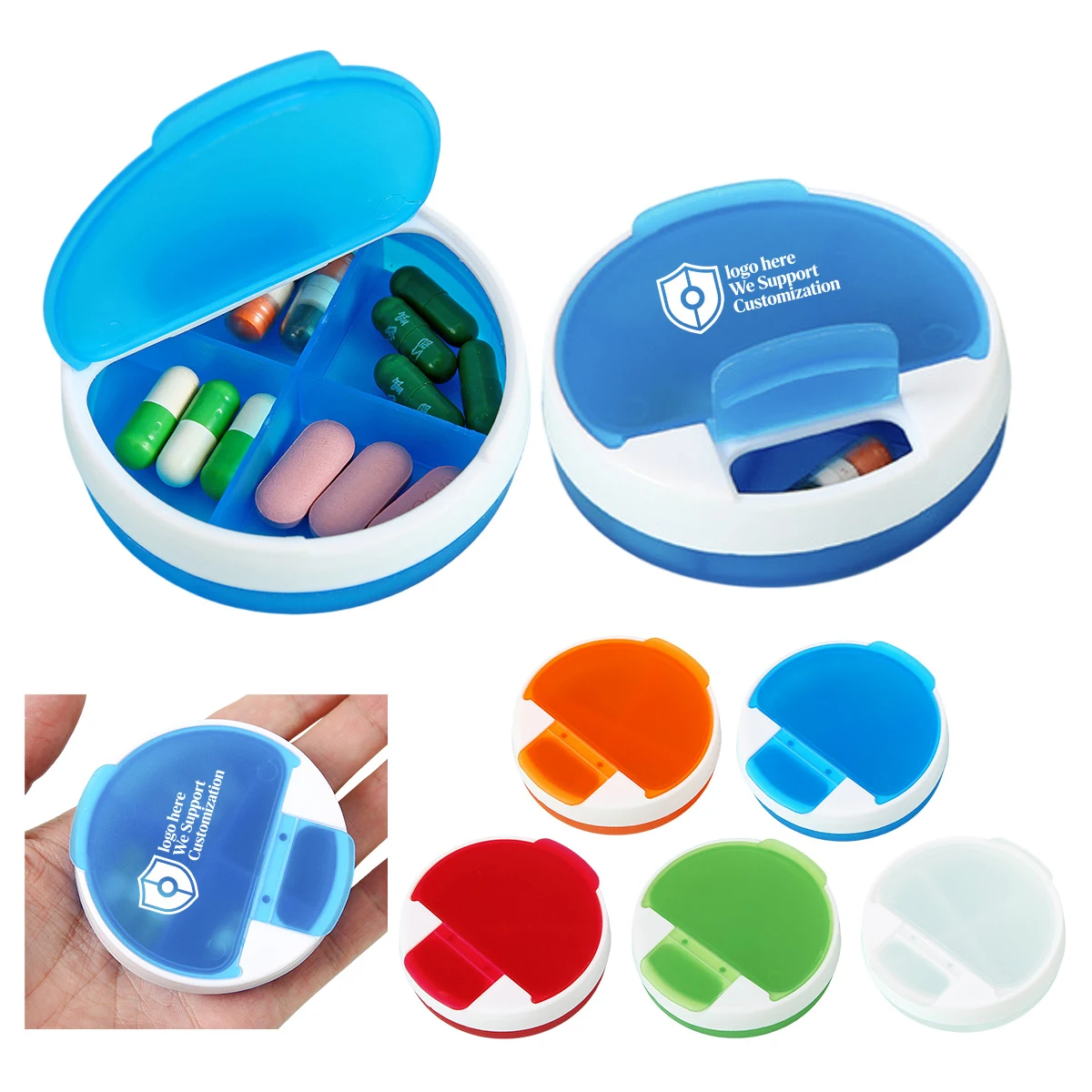 4-Grid Round Airtight Pill Organizer Box 1