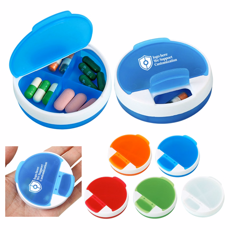 4-Grid Round Airtight Pill Organizer Box