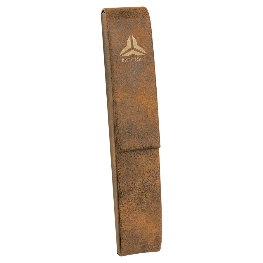 6 1/2" x 1" Rustic/Gold Leatherette Single Pen Case 1