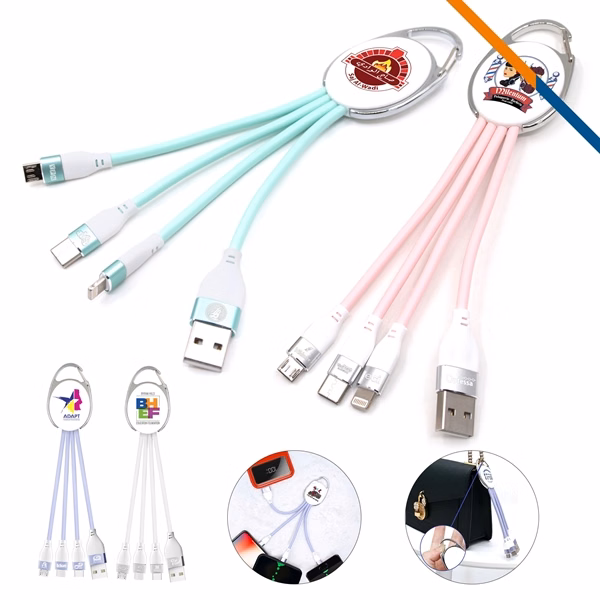 Custom Compact 3in1 Charging Cable, 6.69 Inches with Keyring Attachment — Travel Ready