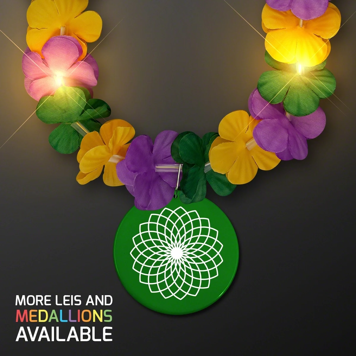 Mardi Gras Lei Light Up Flower Necklace with Medallion 1