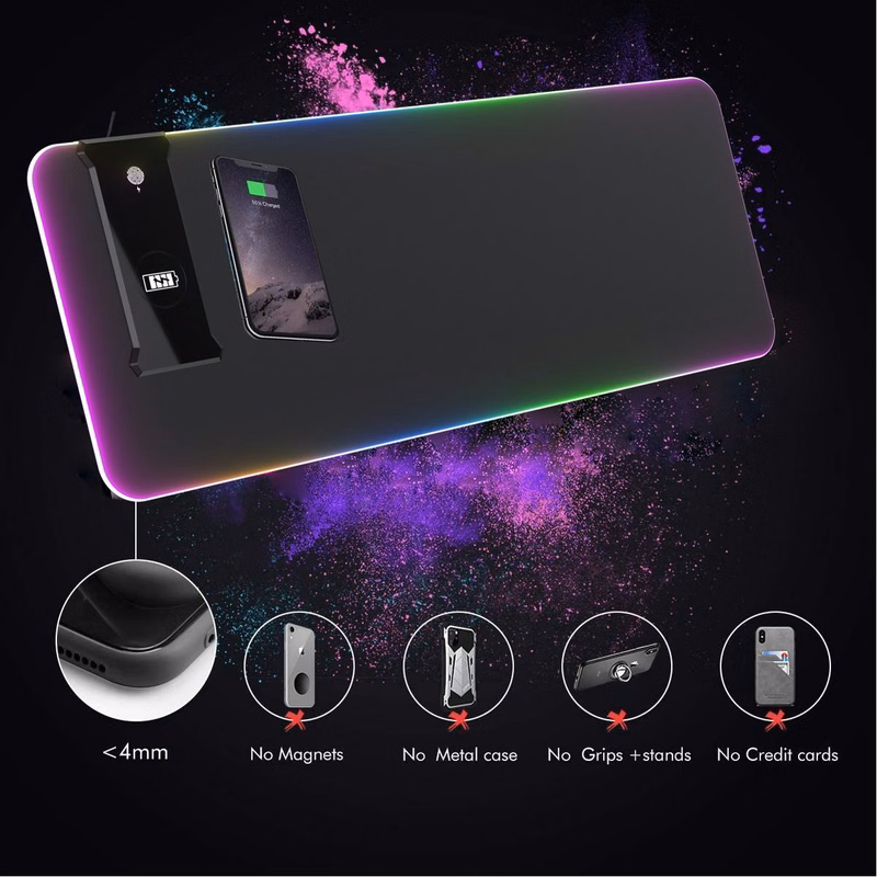 10W Wireless Charging Rgb Gaming Mouse Pad With Usb Port