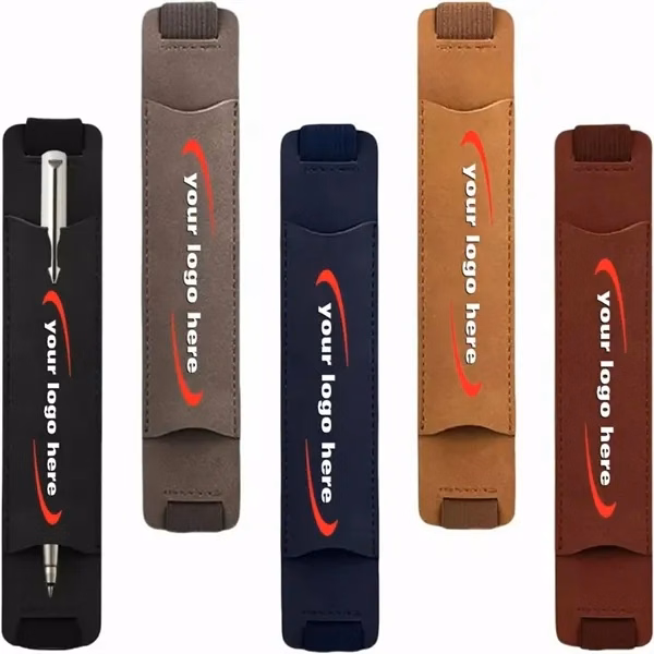Custom 7.09 Inch PU Leather Pen Sleeve with Elastic Band — Office & Student Promo