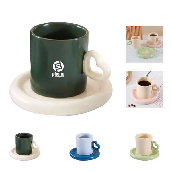 Custom 8oz Ceramic Tea Cup Mug with Saucer Set