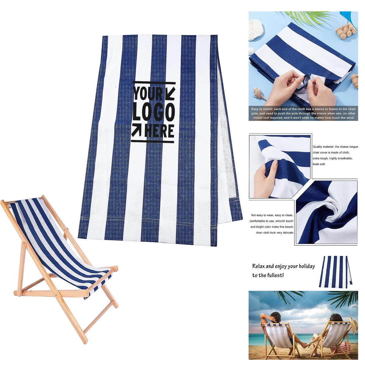 Replacement Canva Beach Blue White Stripes Casual Simple Sling Chair 1