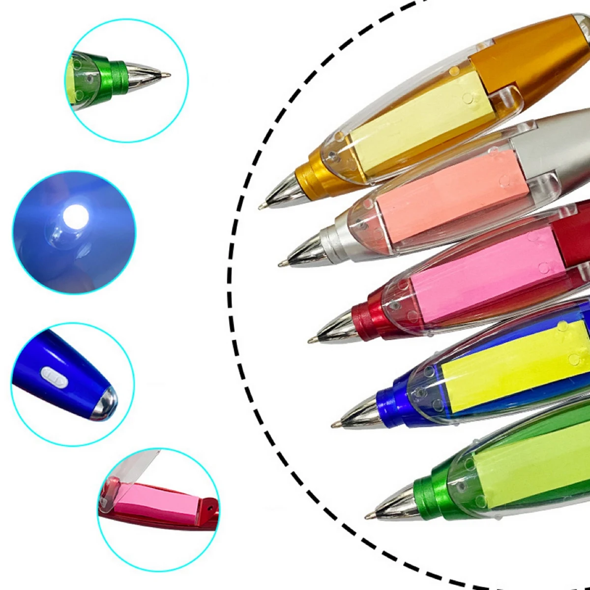 Functional Ball Point Pen with Sticky Notes/Flashlight 1
