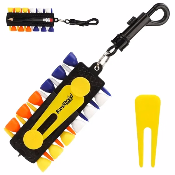 Custom Compact Golf Tee Holder with Integrated Ball Markers — Keychain Course Essential
