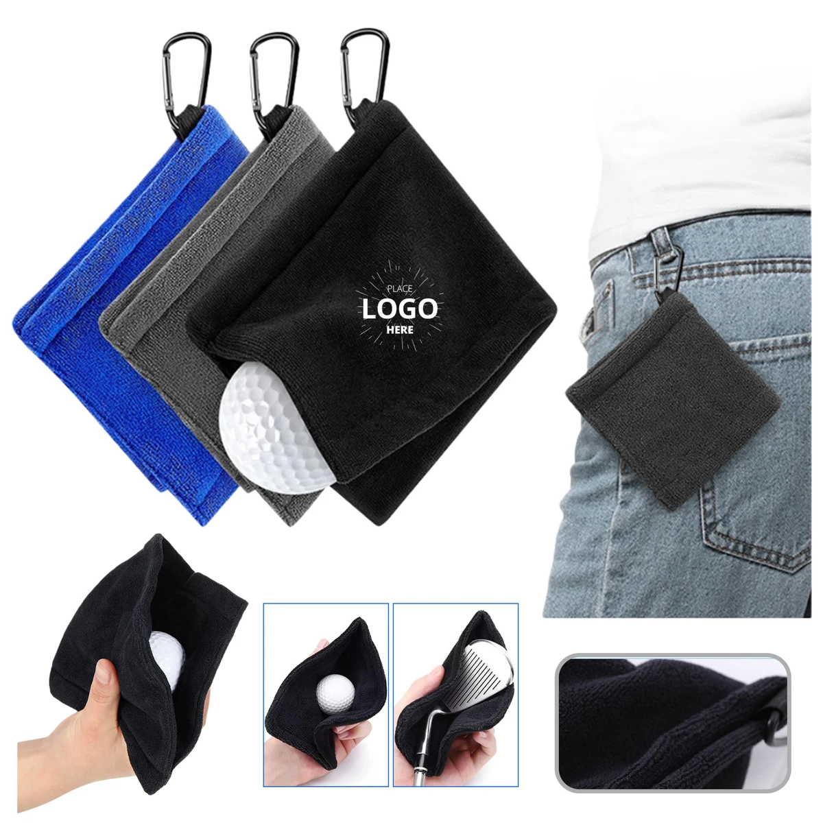 Microfiber Golf Ball Cleaning Towel With Carabiner 1