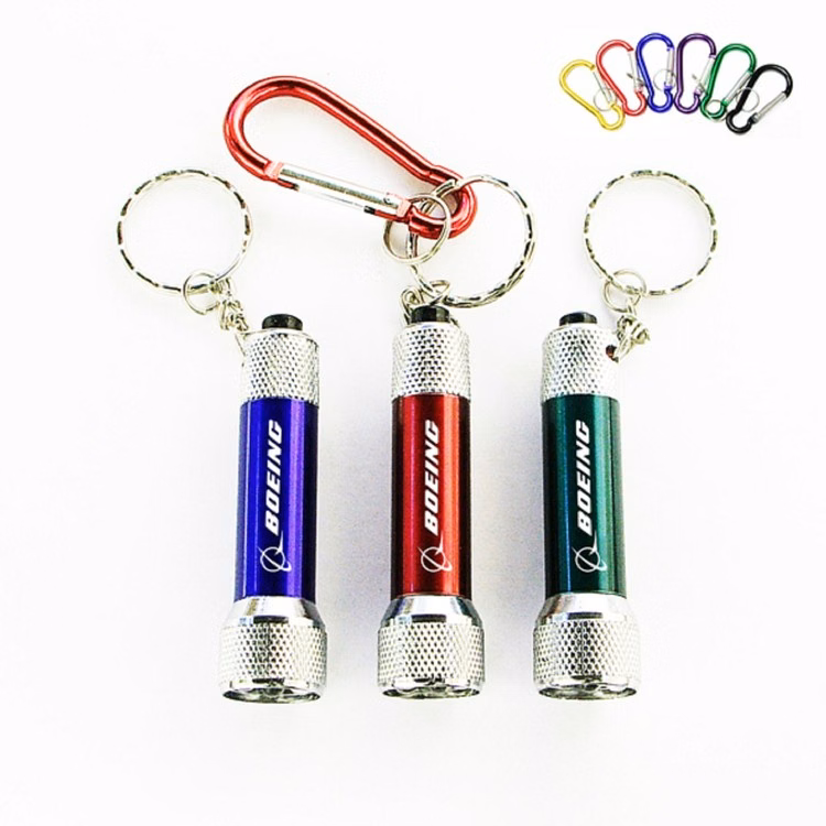 Super bright LED flashlight with swivel split key ring and carabiner