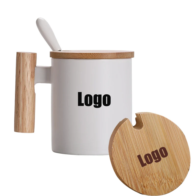 Ceramic Mug With Wooden Handle Lid And Spoon 1