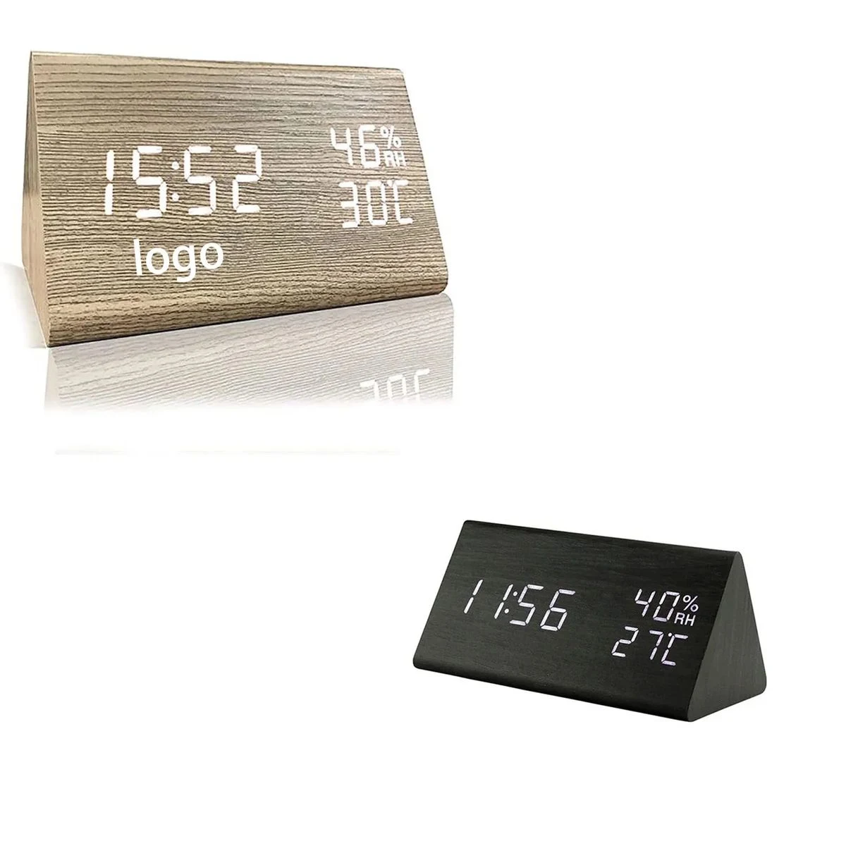 Humidity Temperature Wood Alarm Clock 1