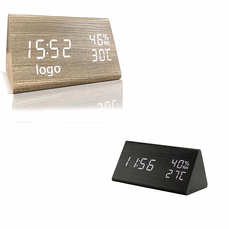 Humidity Temperature Wood Alarm Clock