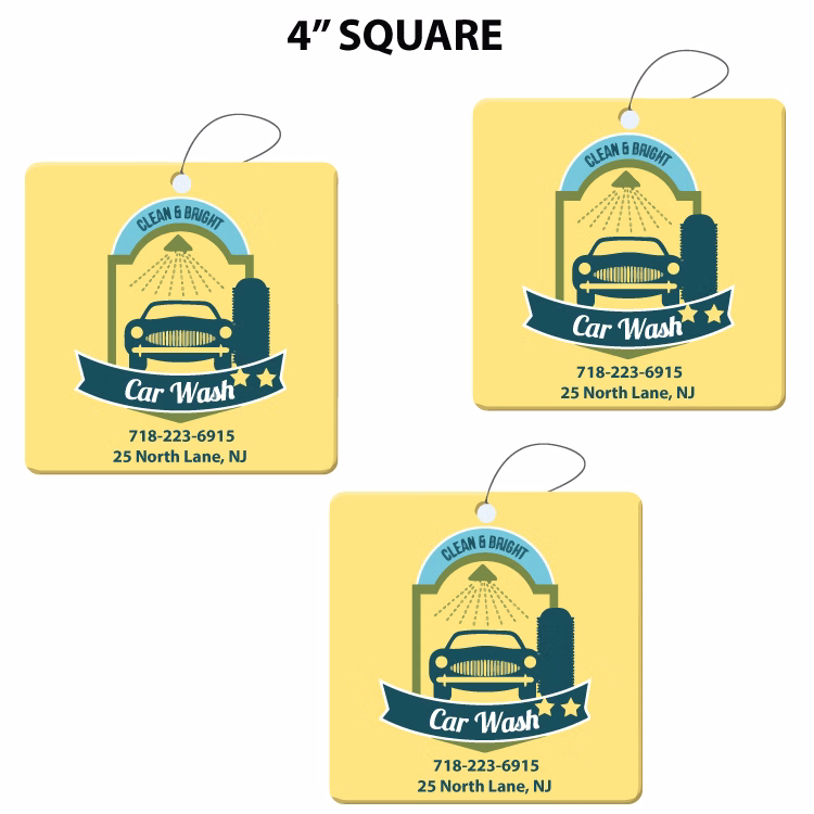 4" Square Shape Custom Air Fresheners - Top 10 Scents