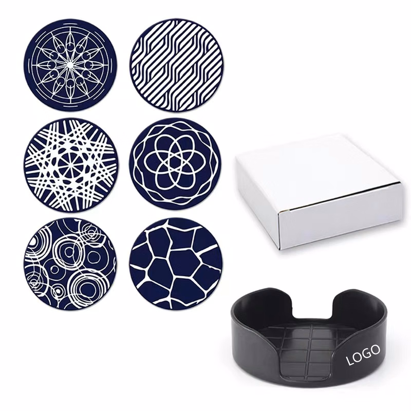 6 Pcs Reusable Figure Silicone Drink Coasters Set With Holder