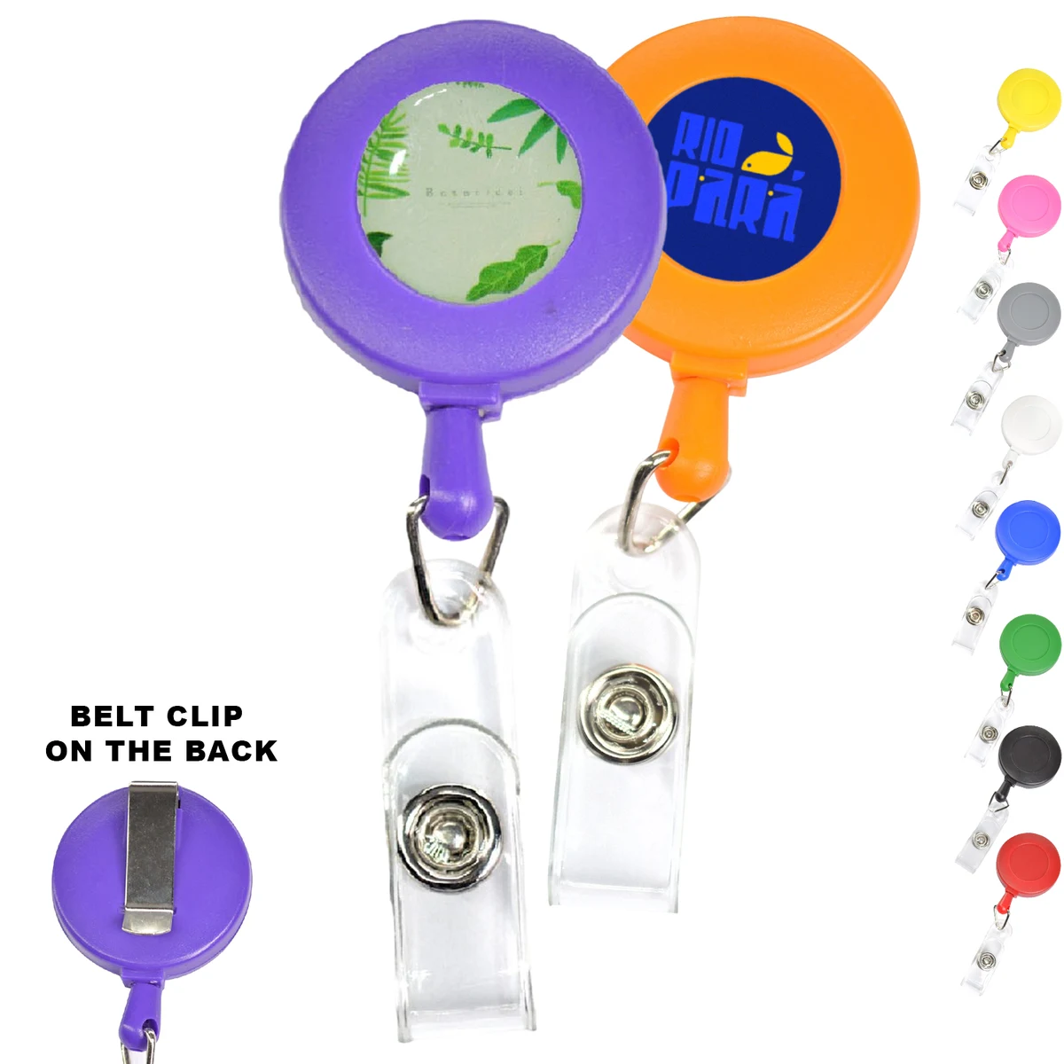Round Frosted Badge Reel Holder w/ Belt Clip 1