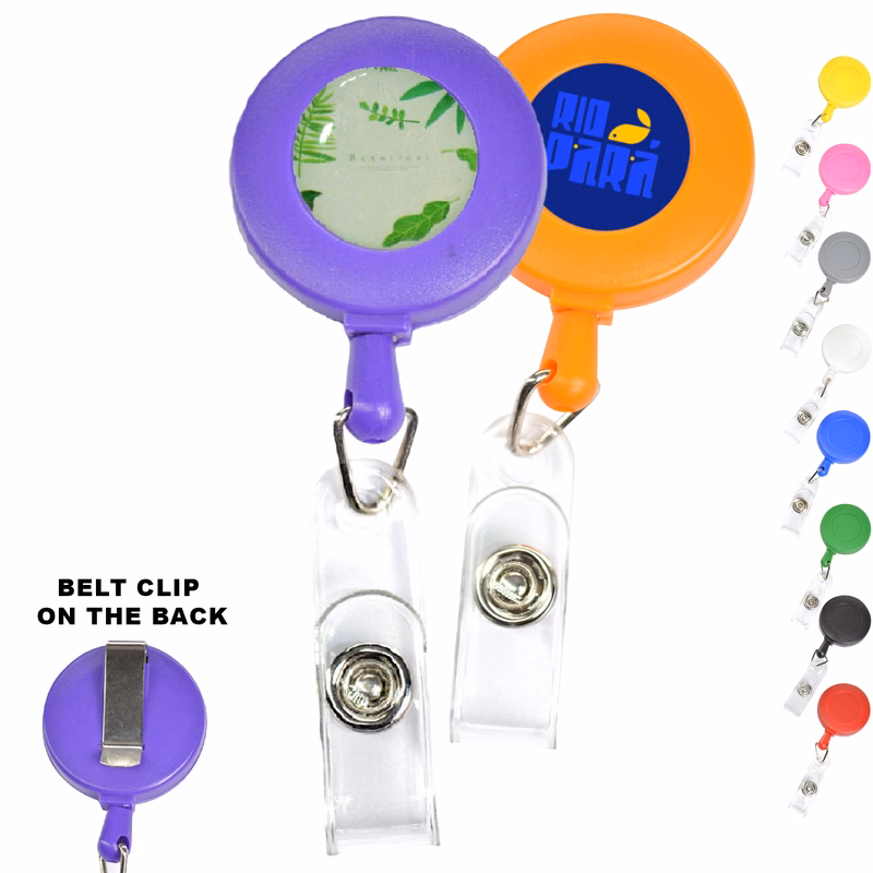 Round Frosted Badge Reel Holder w/ Belt Clip