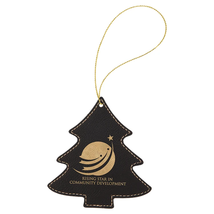Black/Gold Leatherette Tree Ornament with Gold String 1