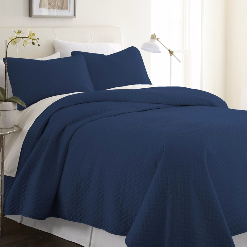 Premium Quilted Coverlet Sets - Navy Queen 3 Piece