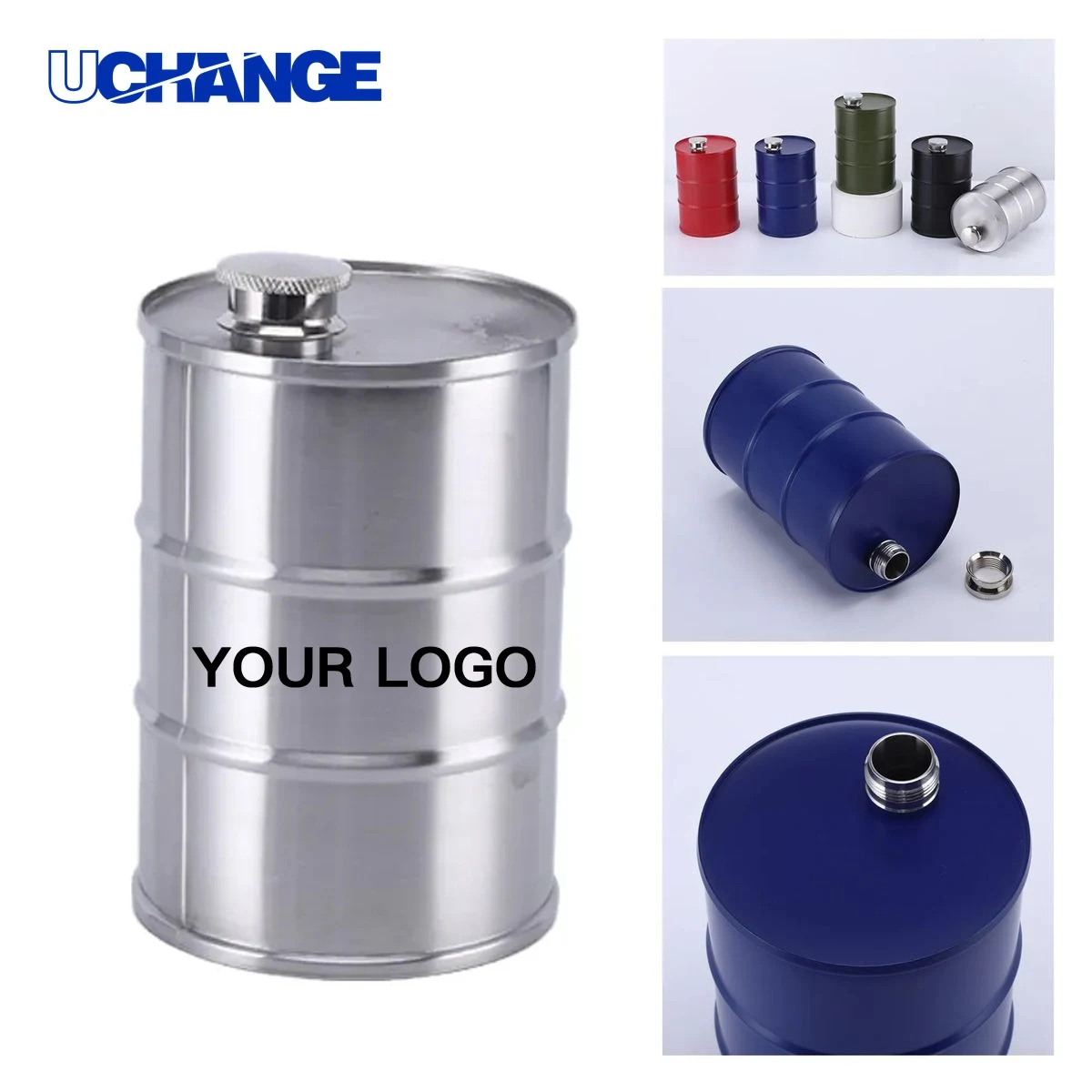 Stainless Steel Oil Drum Flask Bottle 24oz for Outdoor Use, custom water bottle with logo imprint 1