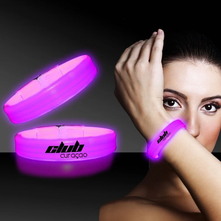 Pink 9" Deluxe Triple Wide Light Up Glow Bracelet 1