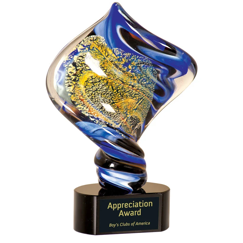 11.5" Diamond Twist Art Glass On Black Base 1