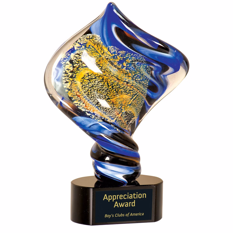 11.5" Diamond Twist Art Glass On Black Base