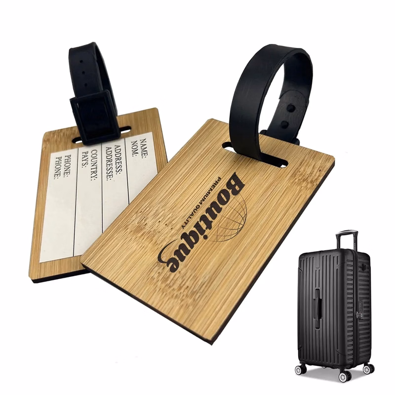 Wood Leather Luggage Tag for Suitcase Label Travel Bag