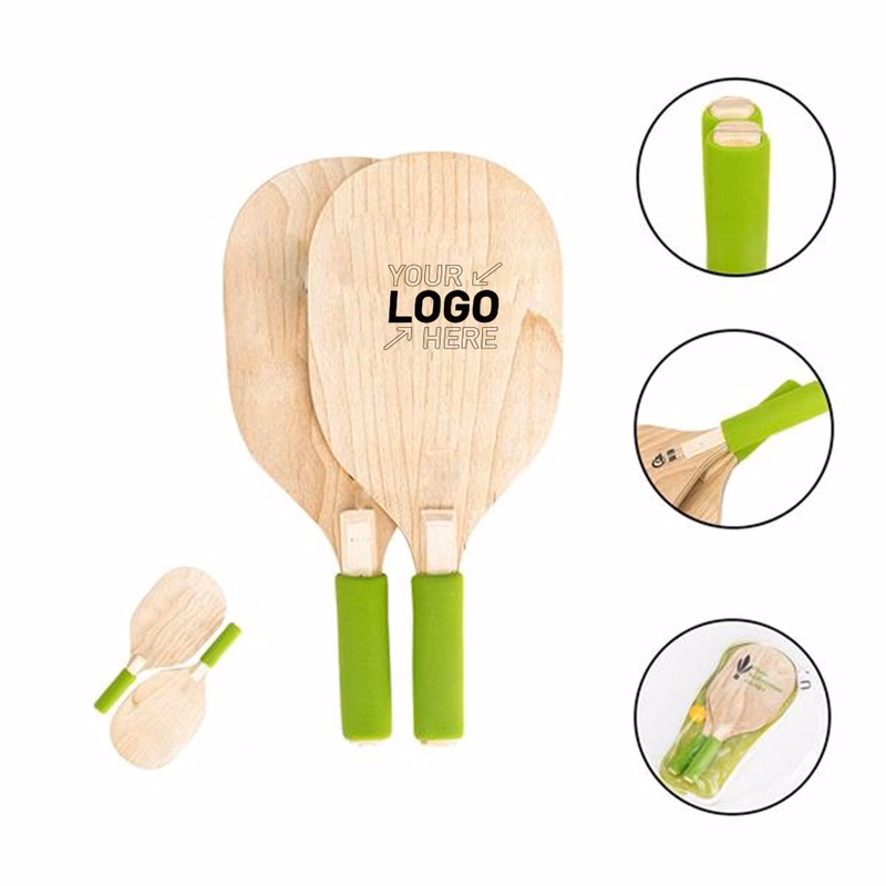 Set of 2 Wood Badminton Paddles Beach Tennis Racket