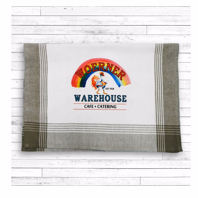 Taupe/White Plaid Kitchen Towel with Custom Print